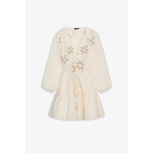 ZARA EMBROIDERED TEXTURED DRESS - Picture 7 of 9